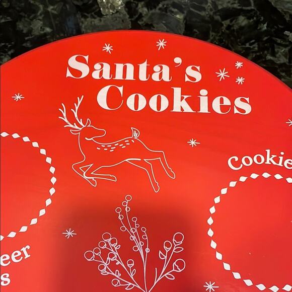Santa’s milk and cookies Festive Red and White Holiday Decor Plate with Holly - Picture 2 of 5